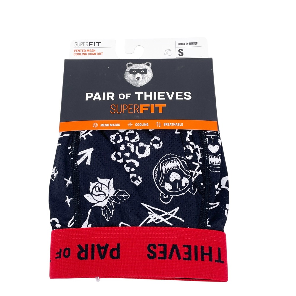 Pair of Thieves SuperFit Men's Boxer Briefs Black Red Graphic Mesh 1 Pack Size S
